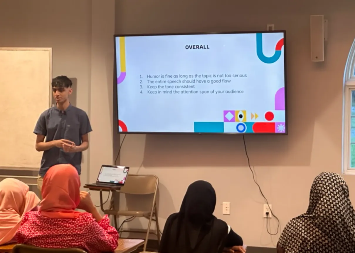 Instructor teaching a public speaking class